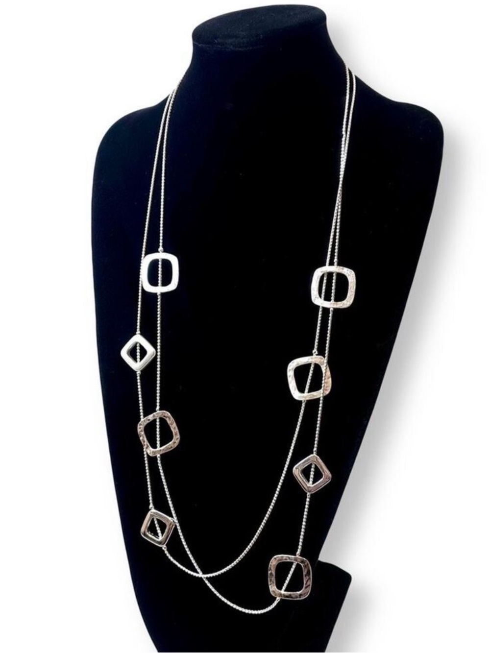 Chicos NWT Silver Square Station Double Strand Necklace